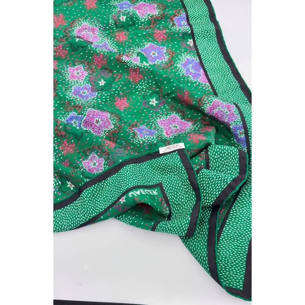 JAEGER Paris Vintage Silk Scarf Square Green Red Pink Floral Print 26